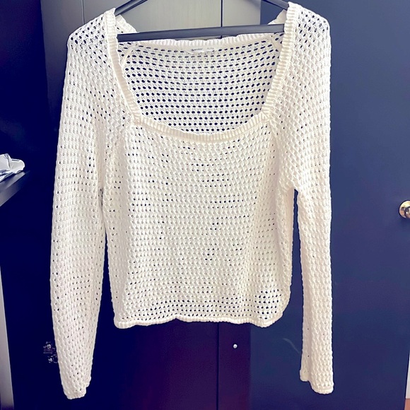 Crochet Off White Square Neck Sweater - Picture 1 of 2